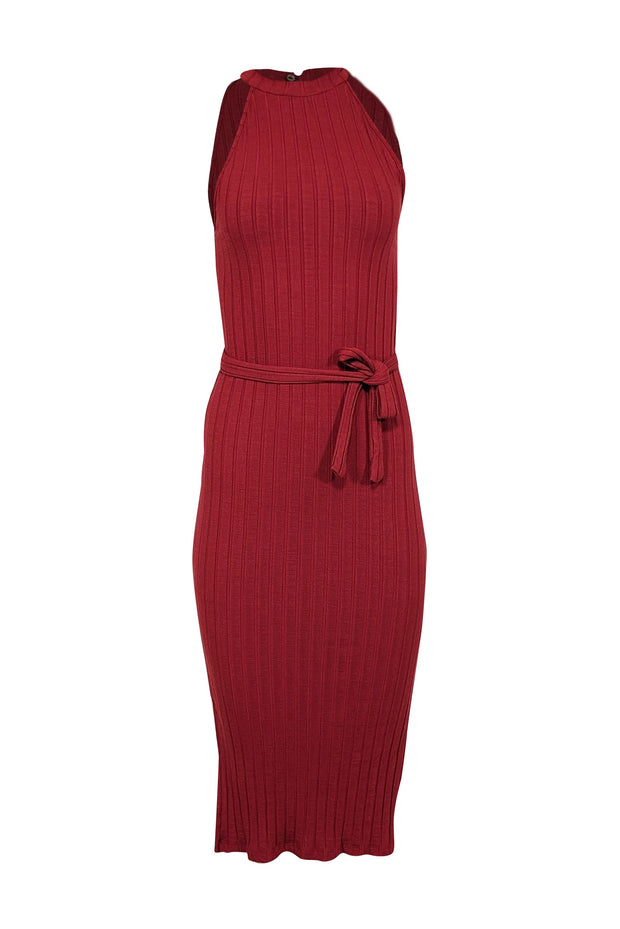 Current Boutique-Amour Vert - Red Sleeveless Ribbed Midi w/ Waist Tie Dress Sz XS