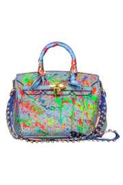 Current Boutique-Anca Barbu - Blue Pebbled Satchel Bag w/ Paint Splatter Detail