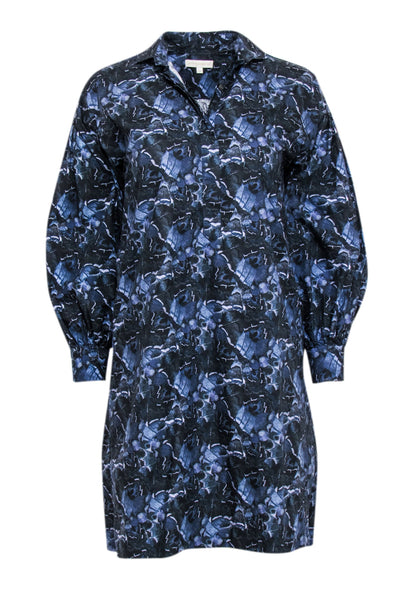 Current Boutique-Ann Mashburn - Navy & Blue Abstract Print Shirt Dress Sz XS