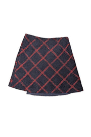 Current Boutique-Ann Nashburn - Navy & Red Tweed Wrap Skirt Sz L