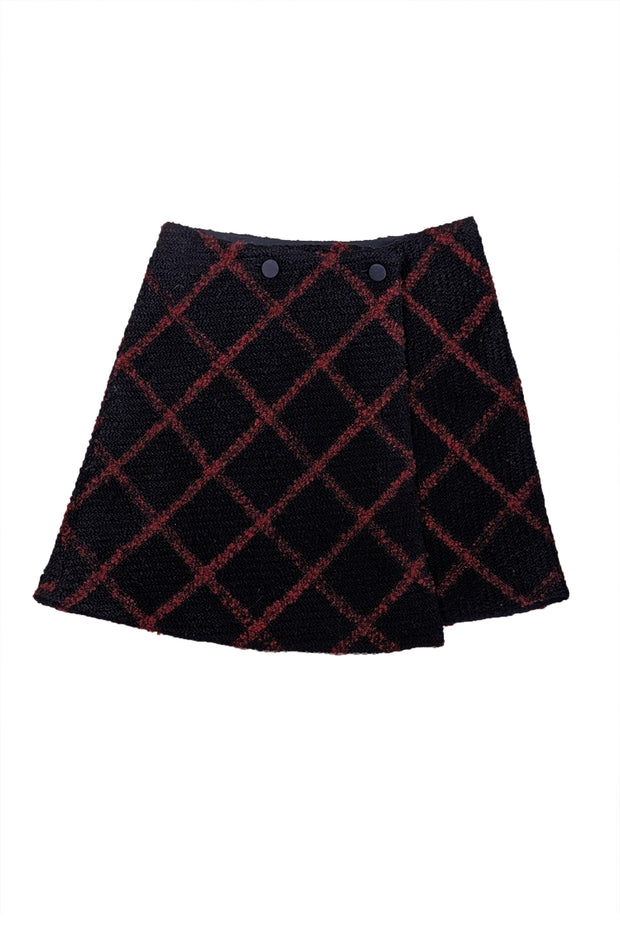 Current Boutique-Ann Nashburn - Navy & Red Tweed Wrap Skirt Sz L