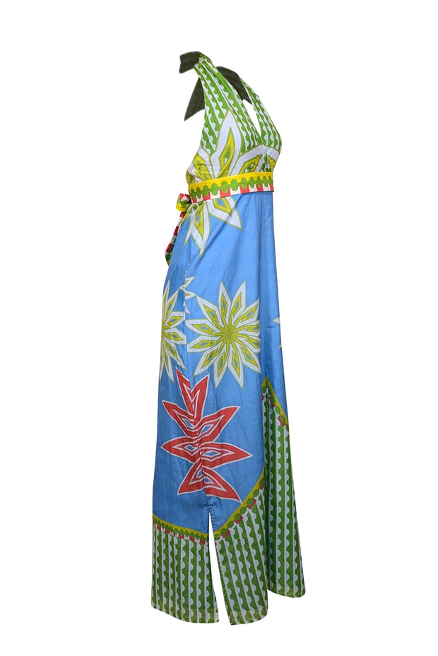 Current Boutique-Anna Cate - Blue, Green, & Red Mixed Print Halter Maxi Dress Sz XS