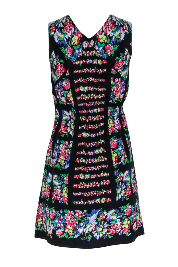 Current Boutique-Anna Sui - Black & Multi Color Floral Print Silk Dress Sz 2