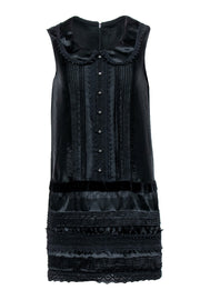 Current Boutique-Anna Sui - Black Sleeveless Pet Pan Collar Lace Trim Dress Sz S