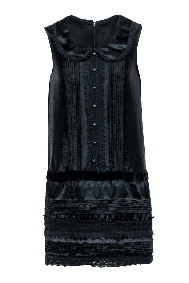 Current Boutique-Anna Sui - Black Sleeveless Pet Pan Collar Lace Trim Dress Sz S