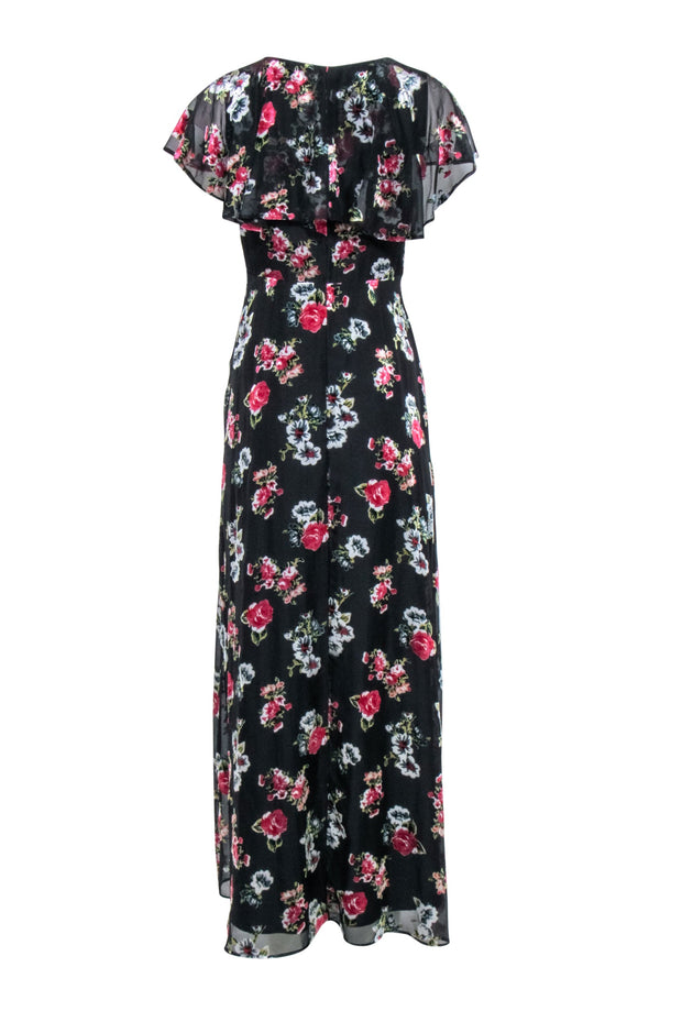 Current Boutique-Anna Sui - Black w/ Pink Velvet Floral Print Formal Dress Sz 6