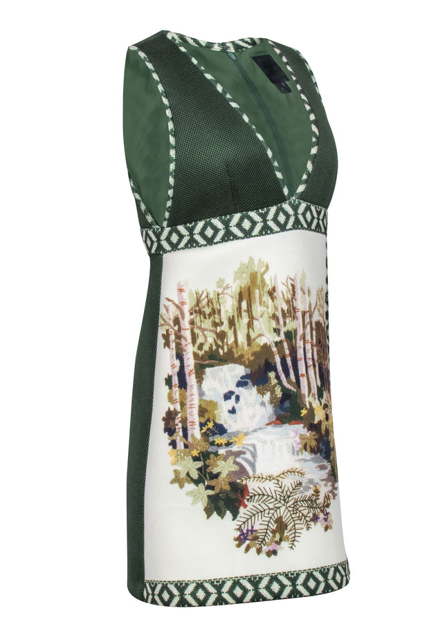 Current Boutique-Anna Sui - White & Green Print Sleeveless Dress Sz 8