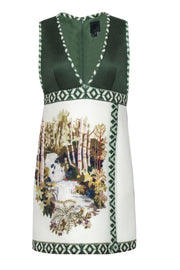 Current Boutique-Anna Sui - White & Green Print Sleeveless Dress Sz 8