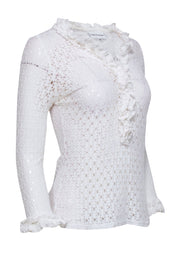 Current Boutique-Anne Fontaine - White Eyelet Ruffle Trim Long Sleeve Top Sz 10