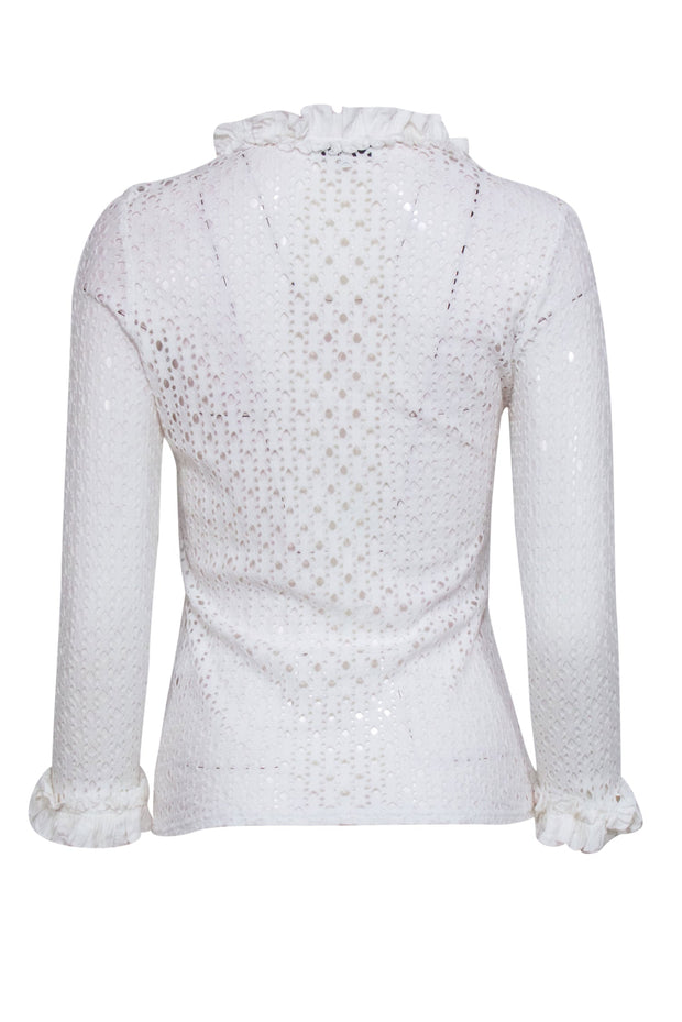 Current Boutique-Anne Fontaine - White Eyelet Ruffle Trim Long Sleeve Top Sz 10