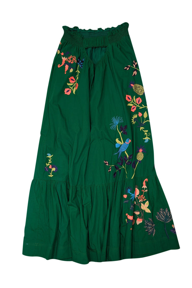 Current Boutique-Anthropologie - Green Maxi Dress w/ Multicolor Floral Embroidery Sz M