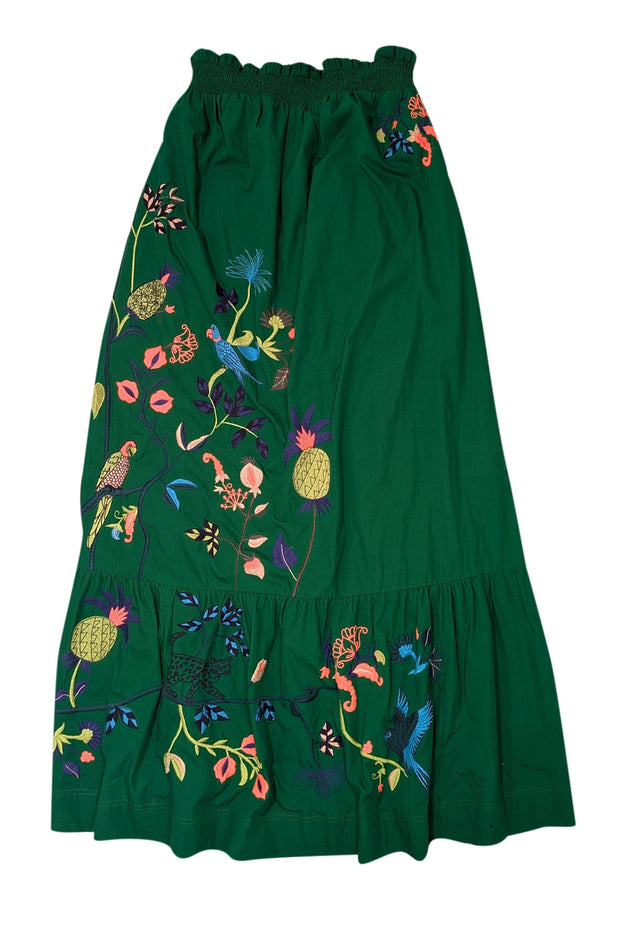 Current Boutique-Anthropologie - Green Maxi Dress w/ Multicolor Floral Embroidery Sz M