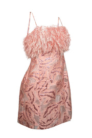 Current Boutique-Anthropologie - Pink & Metallic Brocade Sleeveless Feather Trimmed Dress Sz M