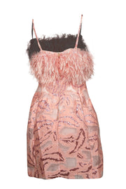 Current Boutique-Anthropologie - Pink & Metallic Brocade Sleeveless Feather Trimmed Dress Sz M