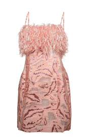 Current Boutique-Anthropologie - Pink & Metallic Brocade Sleeveless Feather Trimmed Dress Sz M