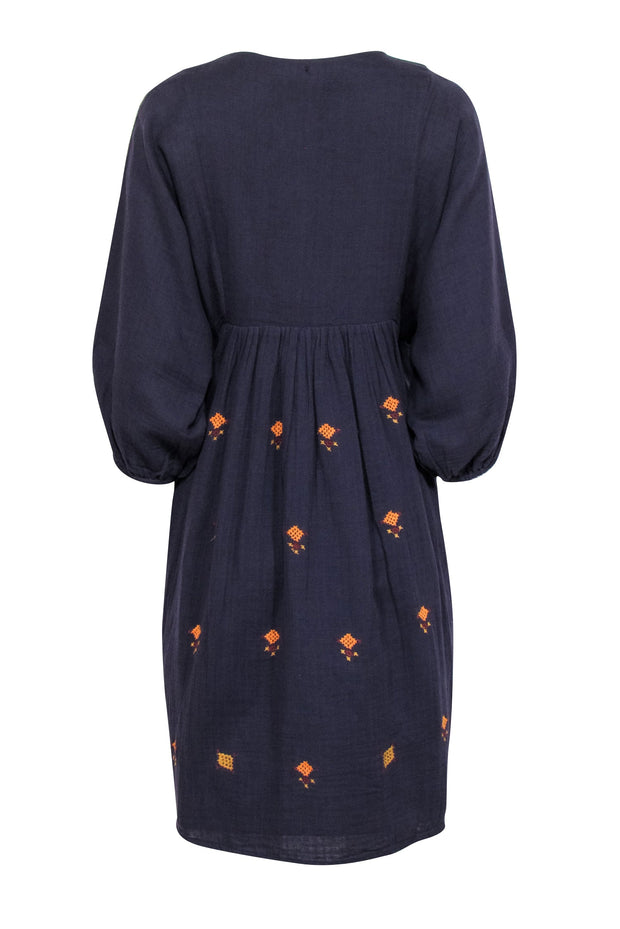 Current Boutique-Antik Batik - Navy Crop Sleeve "Sharlen" Dress w/ Embroidered Detail Sz M