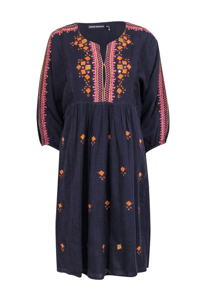 Current Boutique-Antik Batik - Navy Crop Sleeve "Sharlen" Dress w/ Embroidered Detail Sz M