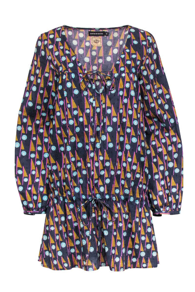 Current Boutique-Antik Batik - Navy & Multi Color Print Cotton Dress Sz M