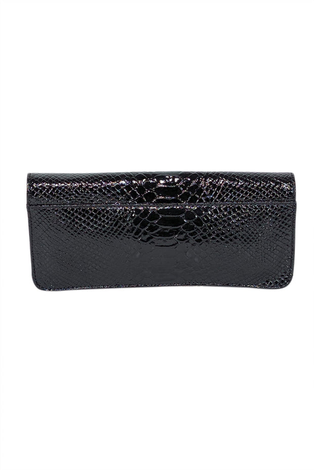 Current Boutique-Antonio Melani - Black Patent Croc Embossed Shoulder Bag with Chain Strap