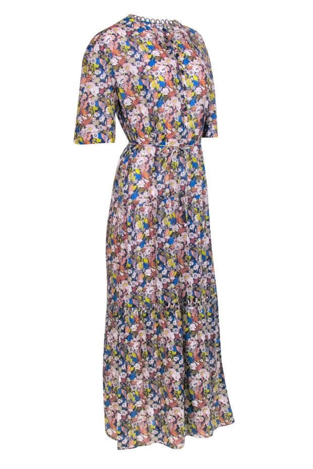 Current Boutique-Apiece Apart - Blue w/ Peach & Multi Color Floral Print maxi Dress Sz S