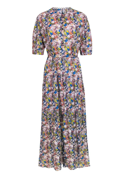 Current Boutique-Apiece Apart - Blue w/ Peach & Multi Color Floral Print maxi Dress Sz S