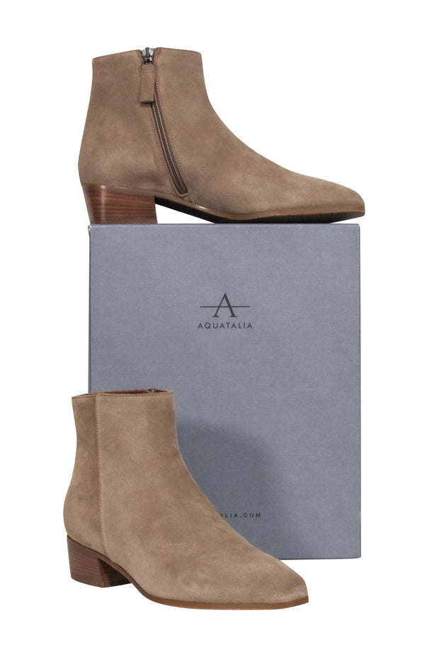 Current Boutique-Aquatalia - Beige Suede Upper Short Boots Sz 9