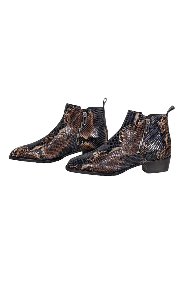 Current Boutique-Aquatalia - Black, Brown, & Beige Snakeskin Embossed Leather Ankle Boots Sz 8.5