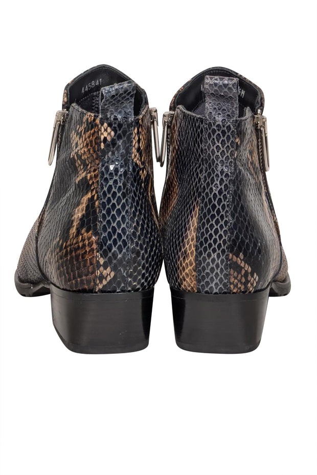 Current Boutique-Aquatalia - Black, Brown, & Beige Snakeskin Embossed Leather Ankle Boots Sz 8.5