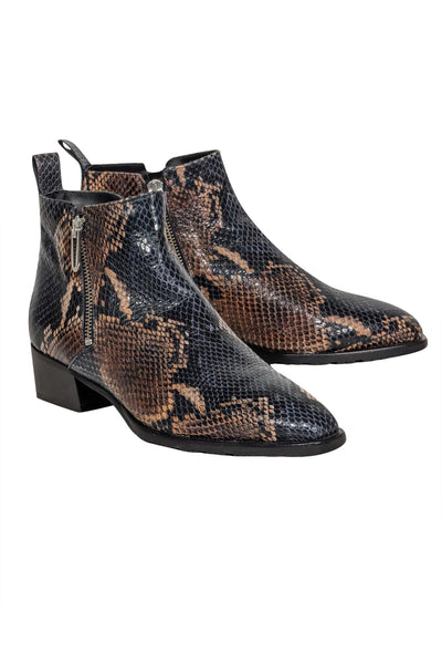 Current Boutique-Aquatalia - Black, Brown, & Beige Snakeskin Embossed Leather Ankle Boots Sz 8.5