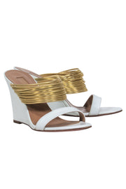 Current Boutique-Aquazzura - White & Gold Mule Wedges Sz 7