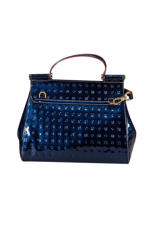 Current Boutique-Arcadia - Navy Patent Leather Embossed Satchel Bag