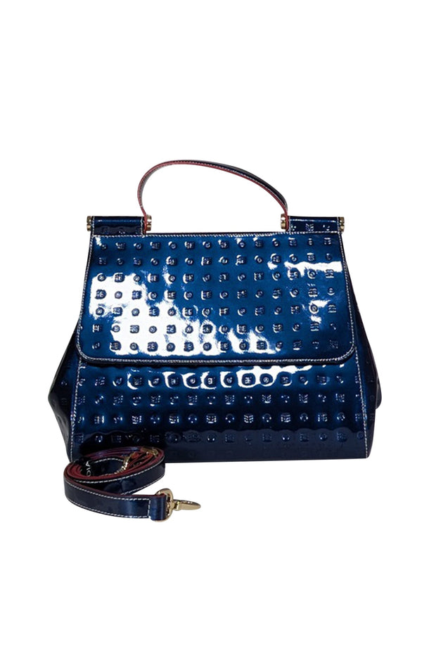 Current Boutique-Arcadia - Navy Patent Leather Embossed Satchel Bag