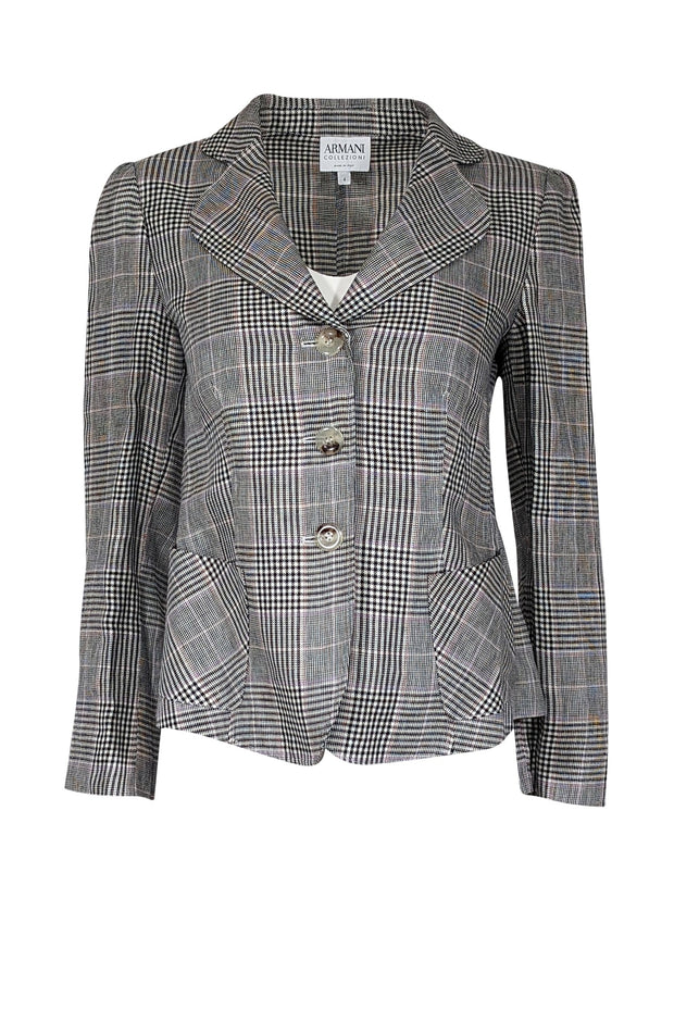 Current Boutique-Armani Collezioni - Black, Cream, Pink & Purple Plaid Blazer Sz 4