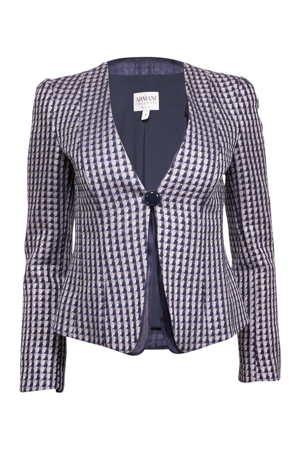 Current Boutique-Armani Collezioni - Navy & Silver Print Single Button Blazer Sz 2