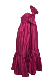 Current Boutique-Atsu - Magenta Taffeta Bow One Shoulder Maxi Dress Sz S