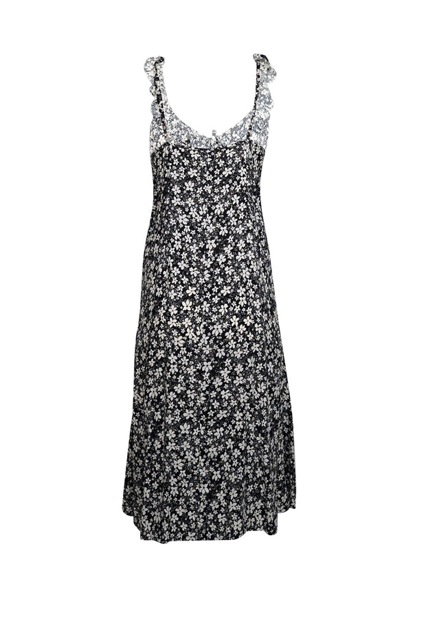 Current Boutique-Auguste - Black & White Floral Print Sleeveless Midi Dress Sz M