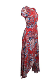 Current Boutique-Auguste - Red w/ BLue & Pink Floral Print Maxi Wrap Dress Sz 2