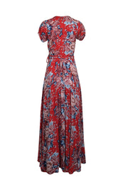 Current Boutique-Auguste - Red w/ BLue & Pink Floral Print Maxi Wrap Dress Sz 2