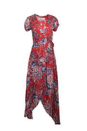 Current Boutique-Auguste - Red w/ BLue & Pink Floral Print Maxi Wrap Dress Sz 2