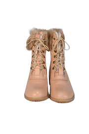 Current Boutique-Australia LUXE Collective - Beige Leather w/ Sheep Fur Trim Combat Boots Sz 9