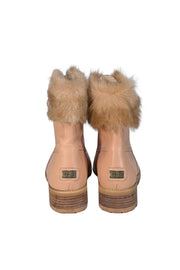 Current Boutique-Australia LUXE Collective - Beige Leather w/ Sheep Fur Trim Combat Boots Sz 9