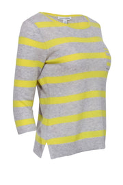 Current Boutique-Autumn Cashmere - Grey & Yellow Striped Cashmere Sweater Sz M