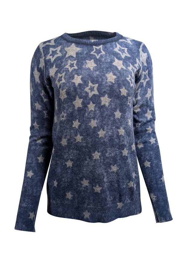 Current Boutique-Autumn Cashmere - Washed Blue w/ Grey Star Print Cashmere Sweater Sz S