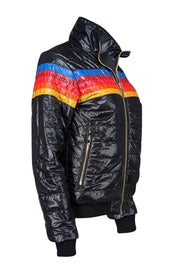 Current Boutique-Aviator Nation - Black Light Puffer Coat w/ Signature Multi Color Stripe Detail Sz S