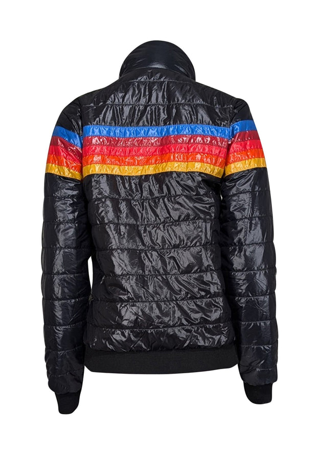 Current Boutique-Aviator Nation - Black Light Puffer Coat w/ Signature Multi Color Stripe Detail Sz S