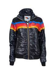 Current Boutique-Aviator Nation - Black Light Puffer Coat w/ Signature Multi Color Stripe Detail Sz S