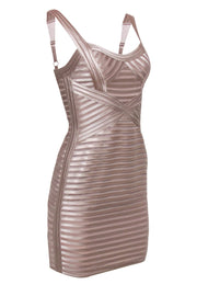 Current Boutique-BCBG Max Azaria - Beige Satin Bandage Fitted Dress Sz 2