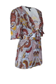 Current Boutique-BCBG Max Azaria - Dusty Red, Yellow, & Ivory Paisley Print Romper Sz XXS