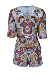 Current Boutique-BCBG Max Azaria - Dusty Red, Yellow, & Ivory Paisley Print Romper Sz XXS