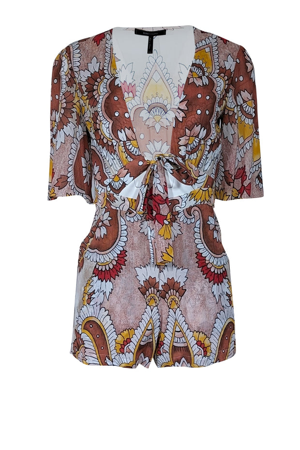 Current Boutique-BCBG Max Azaria - Dusty Red, Yellow, & Ivory Paisley Print Romper Sz XXS